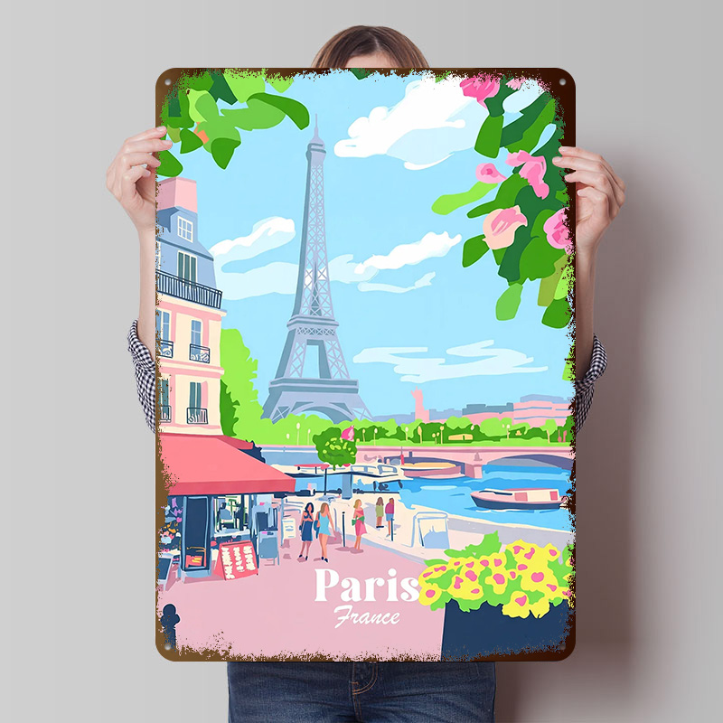 Retro Gaming Paris - Плакат «Париж, Франция»: Винтажная металлическая табличка