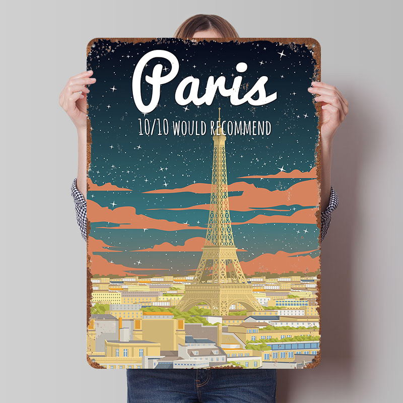 Retro Gaming Paris - Парижская Эйфелева башня: винтажный металлический постер